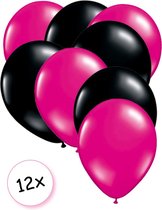 Premium Quality Ballonnen Hot pink & Zwart 12 stuks 30 cm | Sweet 16
