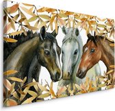 Schilderij - 3 Paarden (print op canvas), multi-gekleurd, 4 maten, wanddecoratie