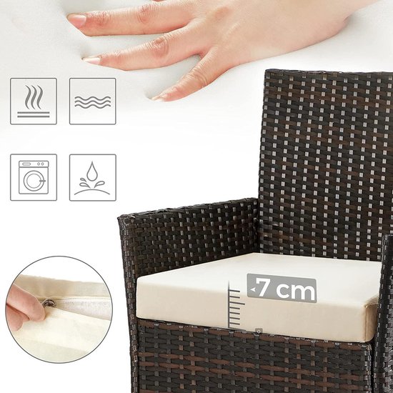 SONGMICS Tuinmeubelset van polyrattan, loungeset, in rotanlook, terrasmeubilair, balkonmeubilair, voor terras, tuin, balkon, bruin-beige GGF001K02