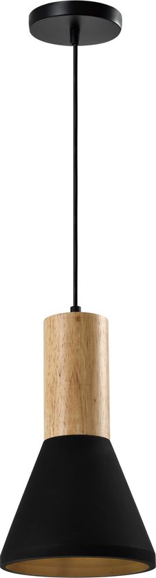 QUVIO Hanglamp landelijk - Lampen - Plafondlamp - Verlichting - Verlichting plafondlampen - Keukenverlichting - Lamp - E27 Fitting - Met 1 lichtpunt - Voor binnen - Beton - Hout - Metaal - D 15 cm - Zwart en lichtbruin