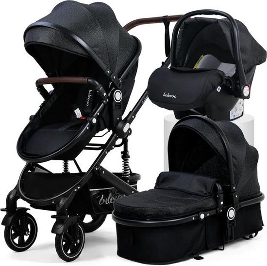 Belecoo® Luxe Landau 3 en 1- Poussette- Bébé Pliable- Poussette avec  berceau et siège