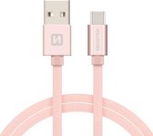 Swissten USB-C naar USB-A Kabel voor o.a. Samsung, Apple iPhone 15 & iPad - 2M - Roze