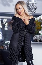 Yugo Mode - Britney Open Front Ruched Knitted Cardigan - Black