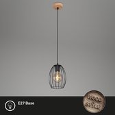 Briloner Leuchten WAKTU hanglamp vintage 1-lichts metaal-hout 1xE27 max. 40W zwart