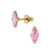 Joy|S - Zilveren marquise oorbellen - zirkonia roze - 14k goudplating