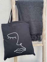 Katoenen tas zwart | Tassen dames | Shopper | Laptop tas | Abstract Gezicht Wink