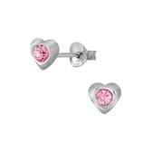 Joy|S - Zilveren mini hartjes oorbellen - 3 mm - roze kristal - voor kinderen