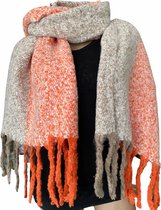 Lange Warme Sjaal- Omslagdoek - Extra Dikke Kwaliteit - Gemêleerd - Oranje - Taupe - 185 x 53 cm