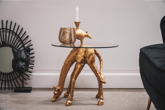verstoring Gedragen Ondergeschikt Housevitamin Gouden Giraffe tafel met glazen blad 50x50x43 cm | bol.com