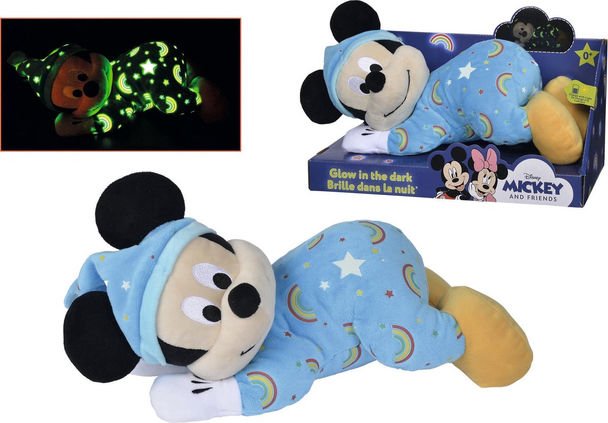 Disney Mickey Mouse Glow in the dark Liggend Blauw 30 cm