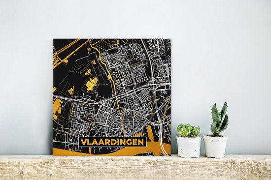 Décoration murale Métal - Peinture Aluminium Industriel - Plan - Vlaardingen - Or - Zwart - 20x20 cm - Dibond - Photo sur aluminium - Décoration murale industrielle - Pour le salon/chambre - Plan de la ville
