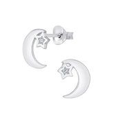Joy|S - Zilveren maan oorbellen - ster zirkonia wit - 7 x 9 mm