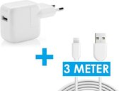 PowerPlug iPad Oplader - Snellader USB Power Adapter Stekker Oplaadblok Oplader Oplaadblokje Oplaadkabel Snoer Kabel Laadkabel 3 Meter