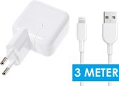 PowerPlug 12W iPad Oplader - 2.4A Oplaadstekker Blok Adapter voor Apple iPad Air / 10.2 / 2017 / 2018 Oplaadkabel Snoer Kabel Laadkabel 3 Meter