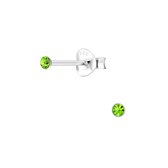 Joy|S - Zilveren mini rond oorbellen voor kinderen - 2 mm - kristal groen