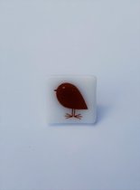 Jewels Delight Pins Broche Vierkant Wit Vogeltje