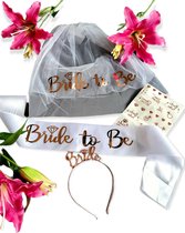 Feestset "Bride to be" 4 delig - Sjerp - Diadeem - Bruidssluier - Tattoos - Vrijgezellenfeest - Bride to be - Bachelorette Party - Bridal shower - Rose Gold