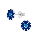 Joy|S - Zilveren Madelief bloem oorbellen - blauw