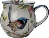 Mug- Tasse- Sphère mug- Farmer mug- Vogel- Rose- Rural- Art- Céramique- Poterie- Fait à la main- Fait à la Handgemaakt- Peint à la main- Peint à la main- ÉDITION LIMITÉE