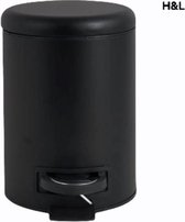 H&L pedaalemmer - mat zwart - metaal - 3 L - 3 liter - badkamer - toilet - kantoor - slaapkamer - keuken