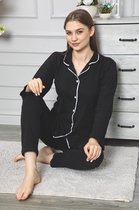 Dames Pyjama | Katoen | Lange Mouw | Lange Pyjama Broek |2-delige set | Maat S| ZWART