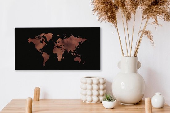 Décoration murale Carte du Wereldkaart - Cuir - Rose - Toile - 40x20 cm