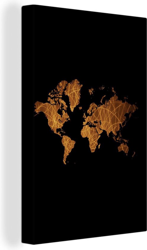 Décoration murale Carte du Wereldkaart - Or - Luxe - Toile - 60x90 cm