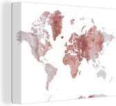 Wanddecoratie Wereldkaart - Roze - Marmer - Canvas - 80x60 cm