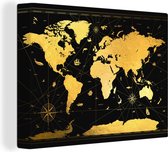 Wanddecoratie Wereldkaart - Luxe - Goud - Canvas - 80x60 cm
