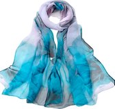 Sjaal- 160X48- blauw - gebloemd -polyester-Charme Bijoux