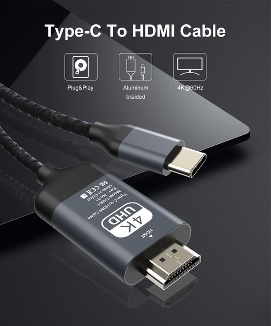 USB-C naar HDMI Kabel 2.0 2 Meter 4K Smart TV Monitor Laptop DVD Tablet –  Ipad –... | bol.com