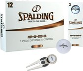 Spalding golfballen – 12 stuks – 3 piece distance & control – inclusief pitchfork – golf accessoires - Cadeau