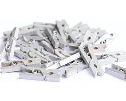 FSW-Products - Kleine Houten Mini Knijpers - 50 Stuks - Kaart Was Knijpertjes - Zilver - Foto Knijpers - Polaroid - Geboorte Wasknijpers - Kaartknijper
