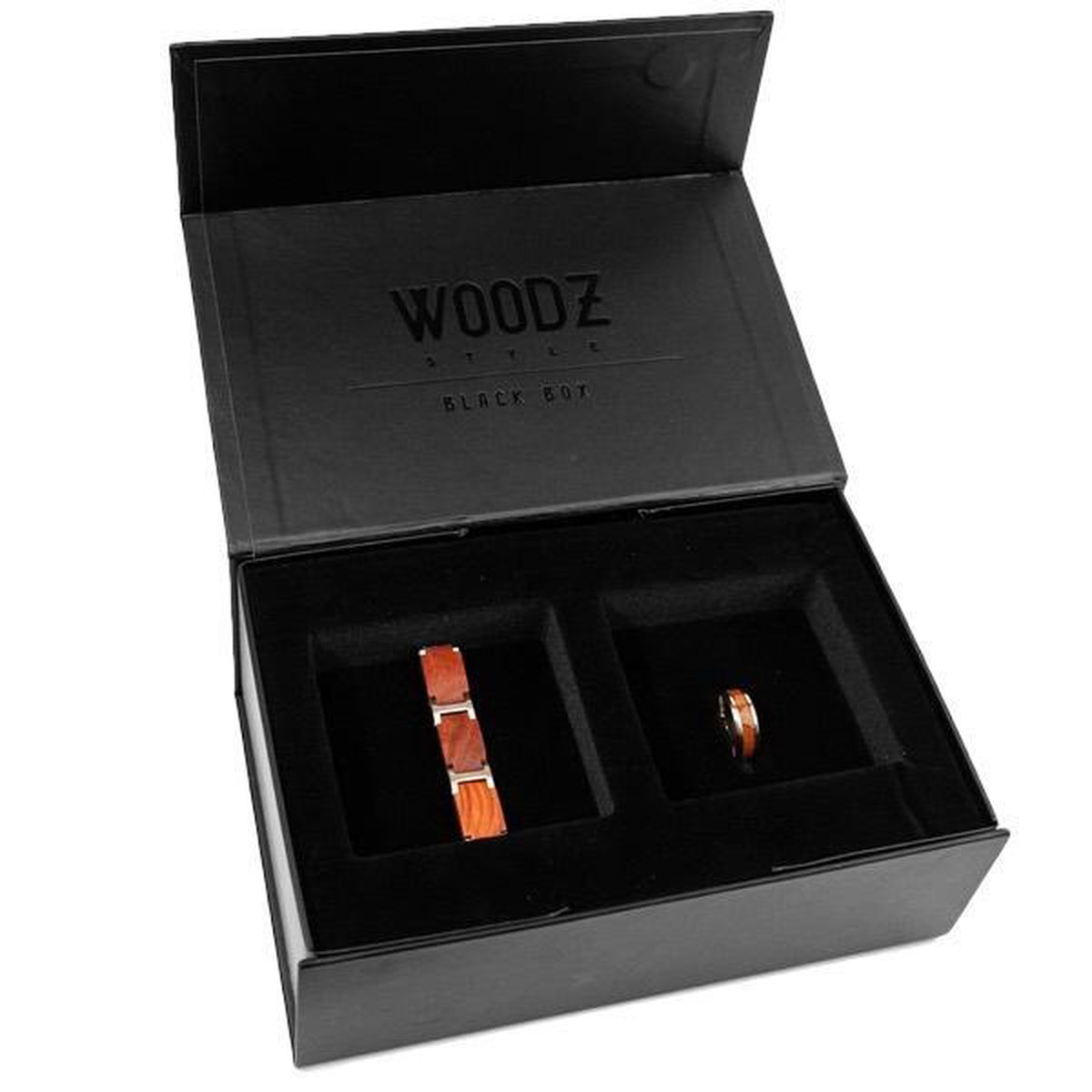 BLACK BOX | brownz | bruin/zilveren ring | houten armband daron | limited edition