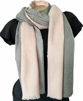 Lange Warme Sjaal - Grijs - Roze - 180 x 70 cm (5218)