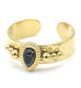 Ring met Steen Ovaal - RVS - One Size - Goudkleurig