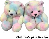 Pluche Teddybeer Slippers - roze tie-dye | Meisjes Indoor Huis Zachte Anti-Slip Faux Fur | Leuke Winter Warm Schoen | Thuis slippers Meisjes Pluizige