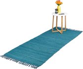 Relaxdays Vloerkleed blauw - van katoen - handgeweven - tapijt - slipvast - chill mat - 80x200cm