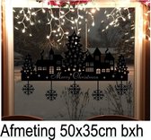 Kerst tafereel raam sticker Sneeuwvlokken - Town - 25 December  - Feest - Christmas - Decoratief - Huisjes - Kerstman - Kerstboom - Statische Herbruikbaar Zwart 50x35cm