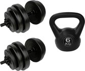 Tunturi - Fitness Set - Vinyl Halterset 28 kg - Kettlebell 6 kg