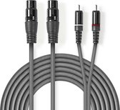 Nedis Gebalanceerde Audiokabel - 2x XLR 3-Pins Female - 2x RCA Male - Vernikkeld - 3.00 m - Rond - PVC - Donkergrijs - Kartonnen Sleeve