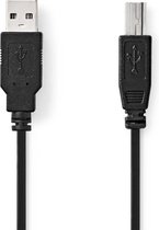 USB-Kabel | USB 2.0 | USB-A Male | USB-B Male | 480 Mbps | Vernikkeld | 0.50 m | Rond | PVC | Zwart | Polybag