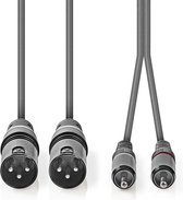 Nedis Gebalanceerde Audiokabel - 2x XLR 3-Pins Male - 2x RCA Male - Vernikkeld - 3.00 m - Rond - PVC - Donkergrijs - Kartonnen Sleeve