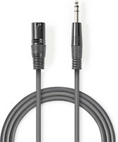 Nedis Gebalanceerde Audiokabel | XLR 3-Pins Male | 6,35 mm Male | Vernikkeld | 1.50 m | Rond | PVC | Donkergrijs | Kartonnen Sleeve