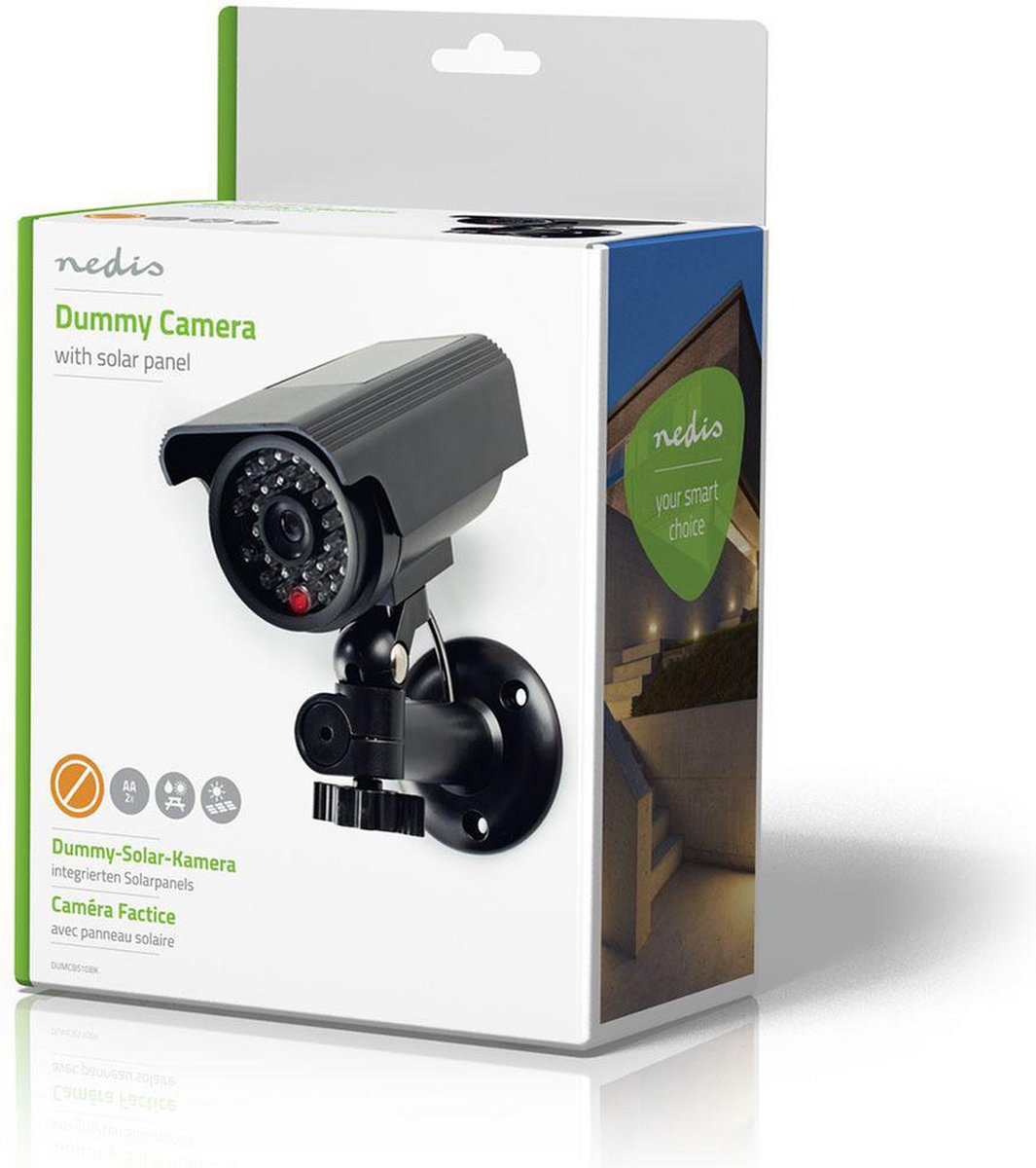 Nedis Dummy Beveiligingscamera - Bullet - IP44 - Batterij Gevoed / Solar Powered - Buiten - Inclusief muurbeugel - Zwart – foto 8