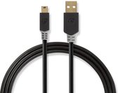 USB-Kabel | USB 2.0 | USB-A Male | USB Mini-B 5-Pins Male | 480 Mbps | Verguld | 2.00 m | Rond | PVC | Antraciet | Polybag