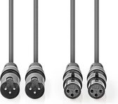 Nedis Gebalanceerde Audiokabel - 2x XLR 3-Pins Male - 2x XLR 3-Pins Female - Vernikkeld - 3.00 m - Rond - PVC - Donkergrijs - Kartonnen Sleeve