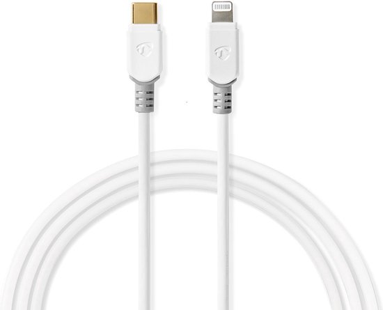 Nedis USB-Kabel | USB 2.0 | Apple Lightning 8-Pins | USB-C™ Male | 480 Mbps | Verguld | 1.00 m | Rond | PVC | Grijs / Wit | Polybag