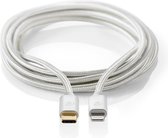 Nedis Lightning Kabel - USB 2.0 - Apple Lightning 8-Pins - USB-C Male - 480 Mbps - Verguld - 1.00 m - Rond - Gevlochten / Nylon - Aluminium / Zilver - Cover Window Box