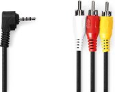 Audio-Videokabel | 3,5 mm Male | 3x RCA Male | Vernikkeld | 1.00 m | Rond | PVC | Zwart